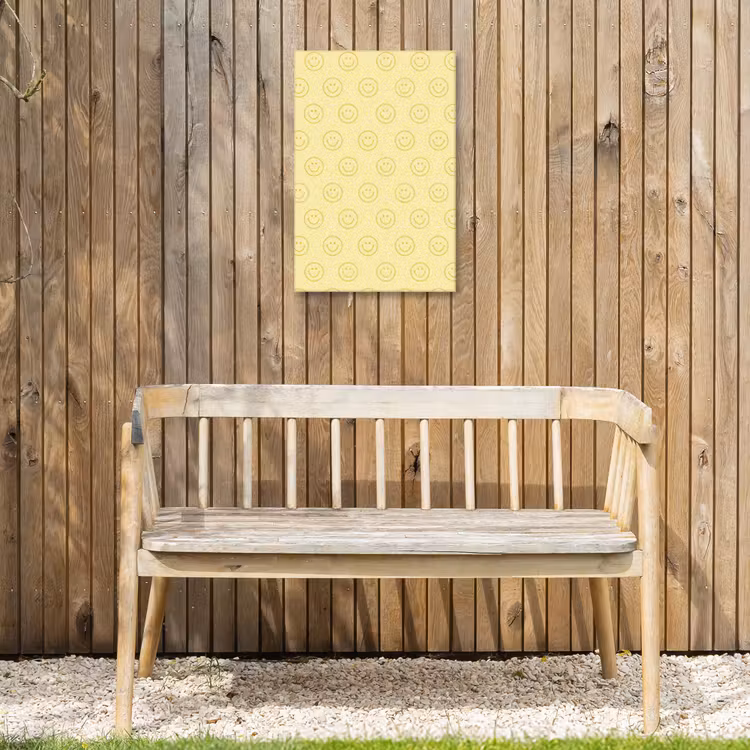 Smileys - Patroon - Retro - Zachtgeel Tuinposter op houten frame 2 cm dik klein 841 -sfeer4