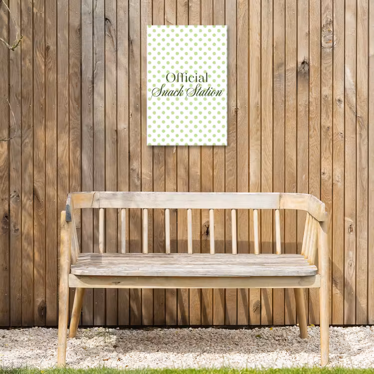 Snack Station - Groen - Stippen Tuinposter op houten frame 2 cm dik klein -sfeer4