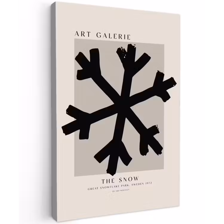 Sneeuwvlok - Kerstmis - Zwart - Feestdagen Tuinposter op houten frame 2 cm dik klein -3d