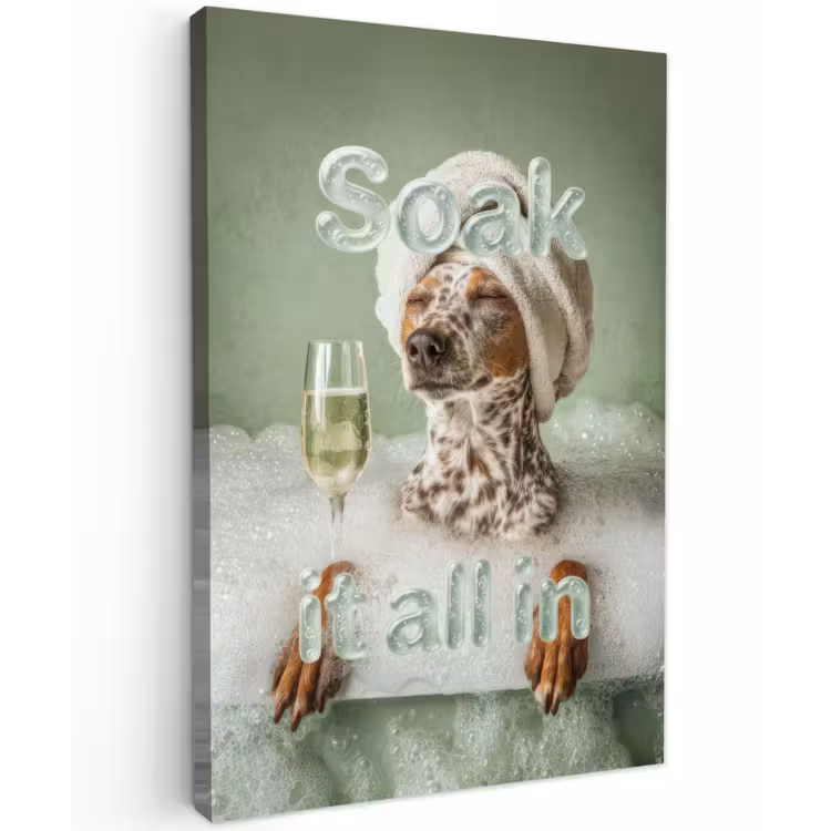 Soak it all in - Hond - Bad Tuinposter op houten frame 2 cm dik klein -3d