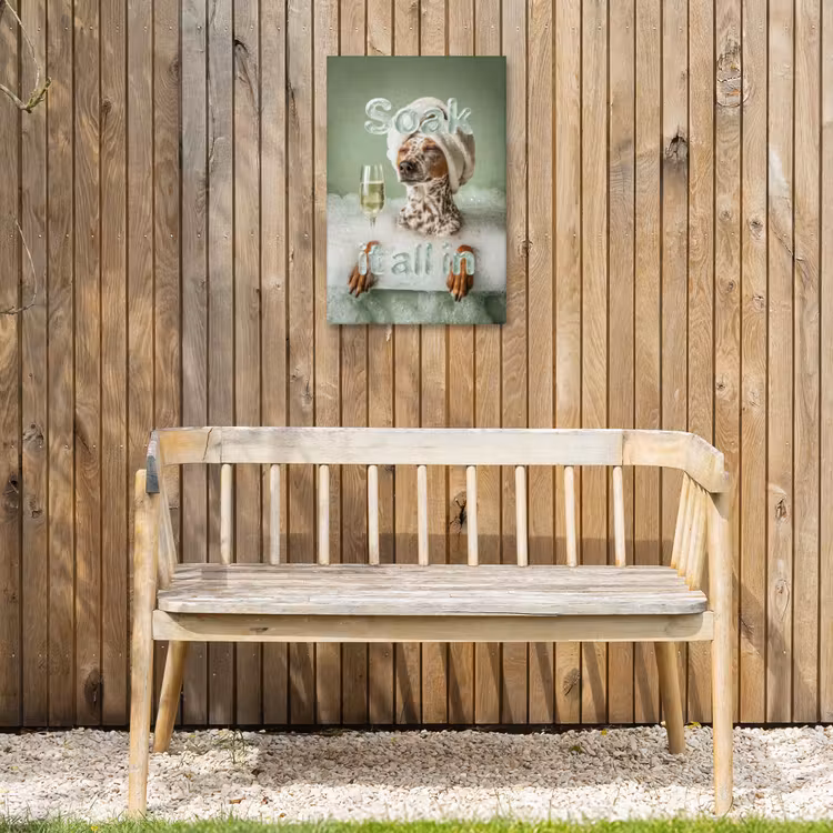 Soak it all in - Hond - Bad Tuinposter op houten frame 2 cm dik klein -sfeer4