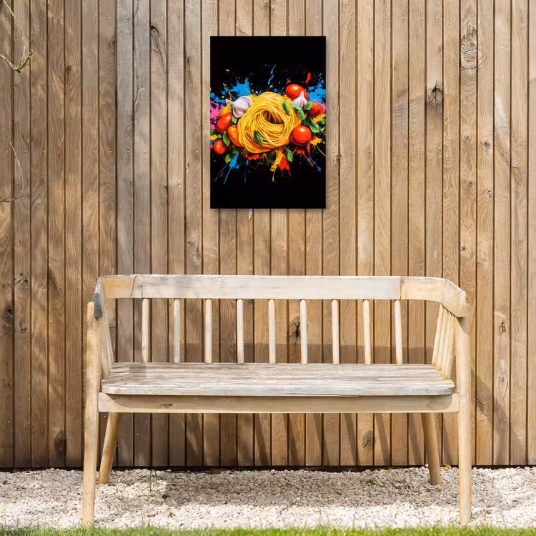 Spaghetti - Graffiti - Verf - Kleurrijk - Eten - Modern Tuinposter op houten frame 2 cm dik klein -sfeer4