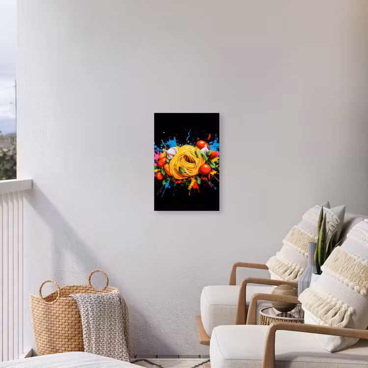 Spaghetti - Graffiti - Verf - Kleurrijk - Eten - Modern Tuinposter op houten frame 2 cm dik klein -sfeer1
