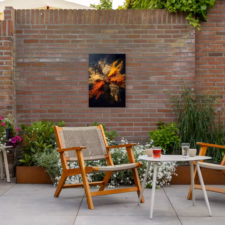 Specerijen - Explosie - Oranje Tuinposter op houten frame 2 cm dik klein -sfeer3