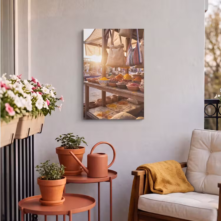 Outdoor Canvas Print - Spices - Market - Colorful - Specerijen - Markt - Kleurrijk Tuinposter op houten frame 2 cm dik klein