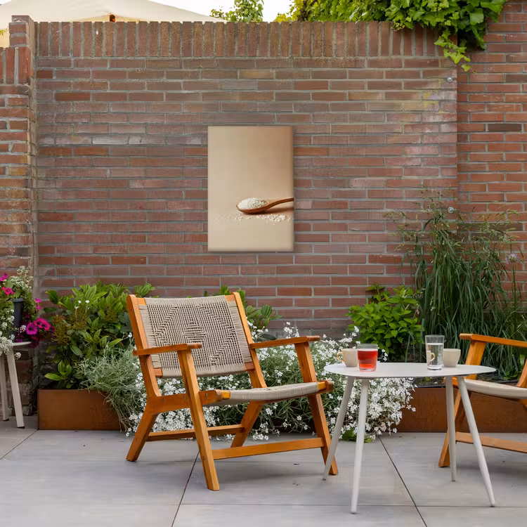 Lepel - Rijst - Hout - Beige Tuinposter op houten frame 2 cm dik klein -sfeer3