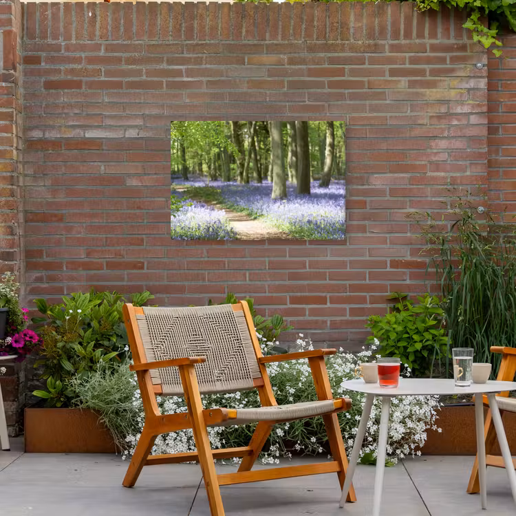 Lente bos met blauwe bloemen Tuinposter op houten frame 2 cm dik middel -sfeer3