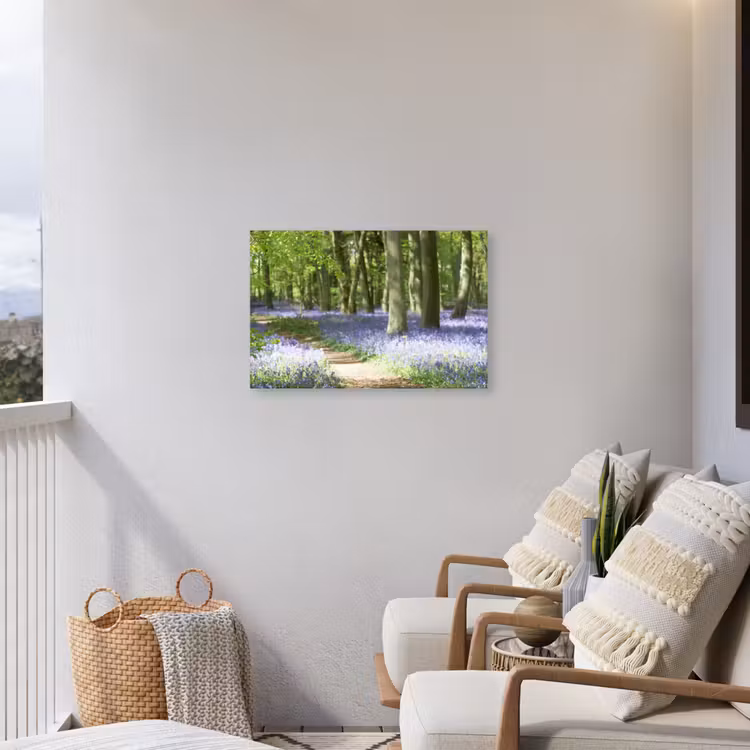 Lente bos met blauwe bloemen Tuinposter op houten frame 2 cm dik middel -sfeer1