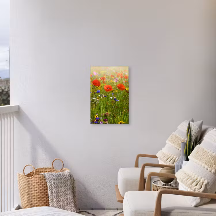 Lente - Bloemen - Rood - Klaproos - Gras - Groen Tuinposter op houten frame 2 cm dik klein -sfeer1