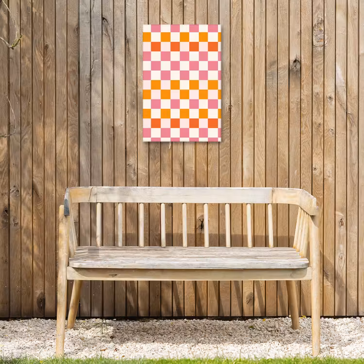 Vierkant - Patroon - Oranje Tuinposter op houten frame 2 cm dik klein 841 -sfeer4