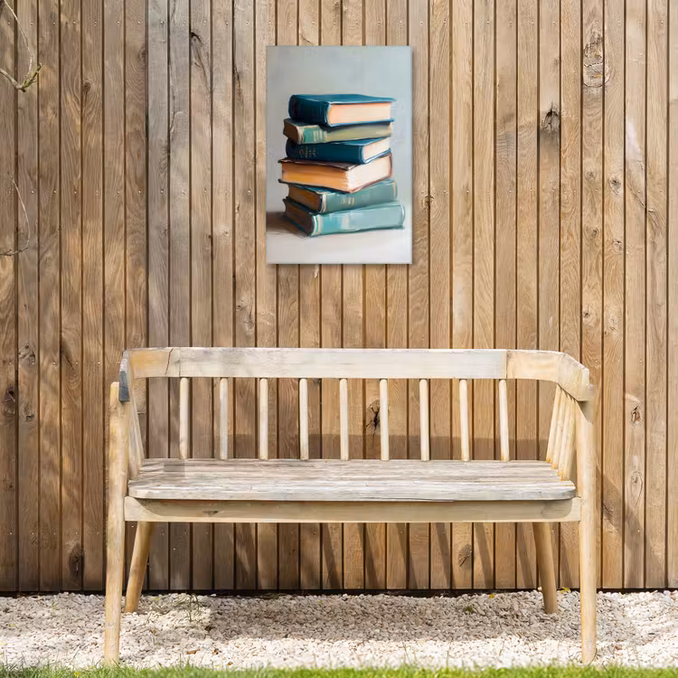 Stapel - Boeken - Groen - Daglicht Tuinposter op houten frame 2 cm dik klein -sfeer4