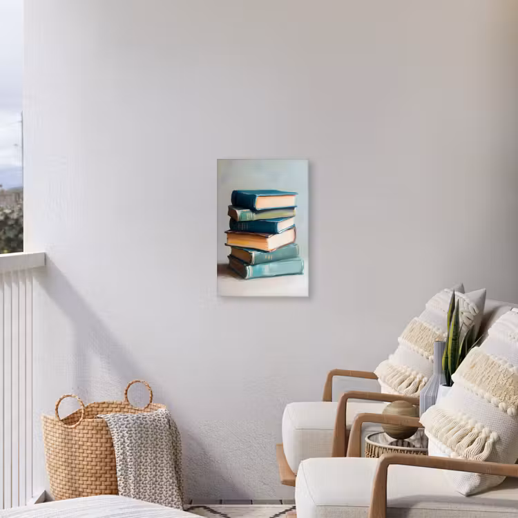 Stapel - Boeken - Groen - Daglicht Tuinposter op houten frame 2 cm dik klein -sfeer1
