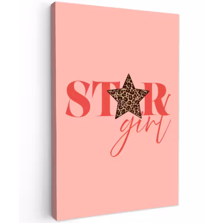 Star girl - Roze - Panter - Ster Tuinposter op houten frame 2 cm dik klein -3d
