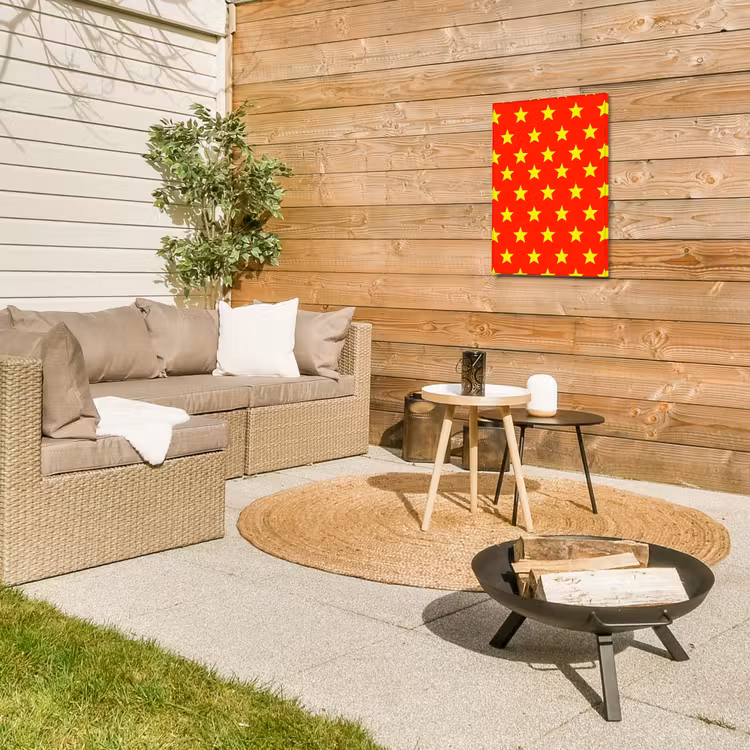 Ster - Patroon - Geel Tuinposter op houten frame 2 cm dik klein 841 -sfeer2