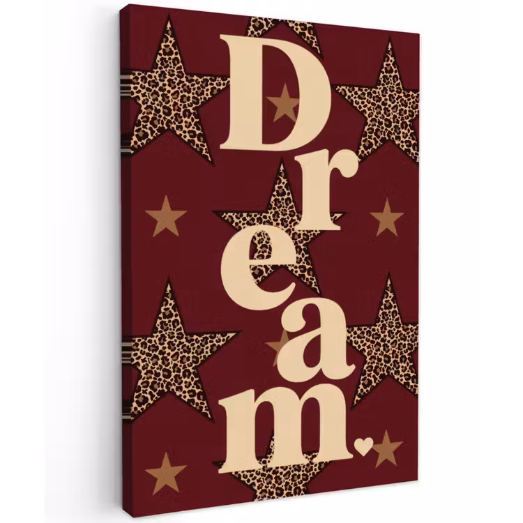 Sterren - Luipaardprint - Dream - Bordeaux Tuinposter op houten frame 2 cm dik klein -3d