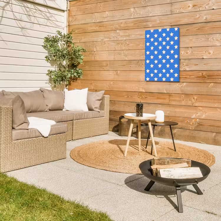 Sterren - Patroon - Blauw Tuinposter op houten frame 2 cm dik klein 841 -sfeer2