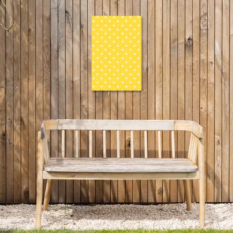 Sterren - Patroon - Minimalistisch - Geel Tuinposter op houten frame 2 cm dik klein 841 -sfeer4