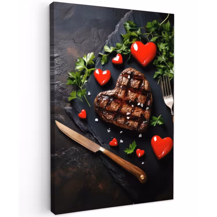 Steak - Hart - Bestek Tuinposter op houten frame 2 cm dik klein -3d