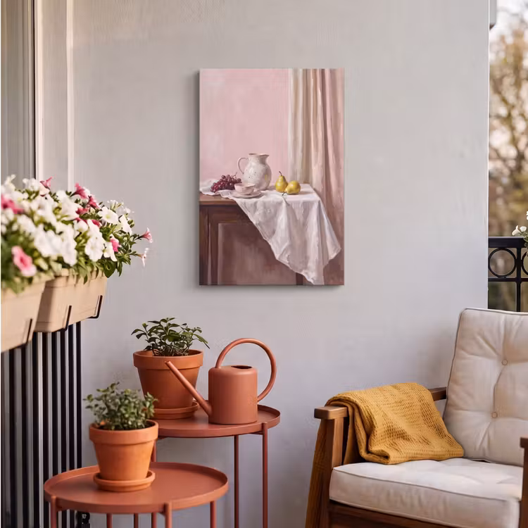 Outdoor Canvas Print - Still Life - Fruit - Pink - Stilleven - Fruit - Roze Tuinposter op houten frame 2 cm dik klein
