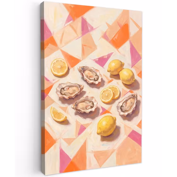 Stilleven - Citroenen - Oesters - Abstract - Oranje Tuinposter op houten frame 2 cm dik klein -3d