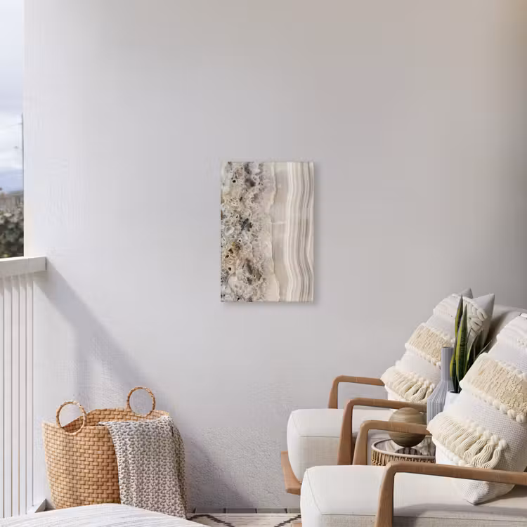 Steen - Textuur - Abstract - Beige - Wit Tuinposter op houten frame 2 cm dik klein -sfeer1