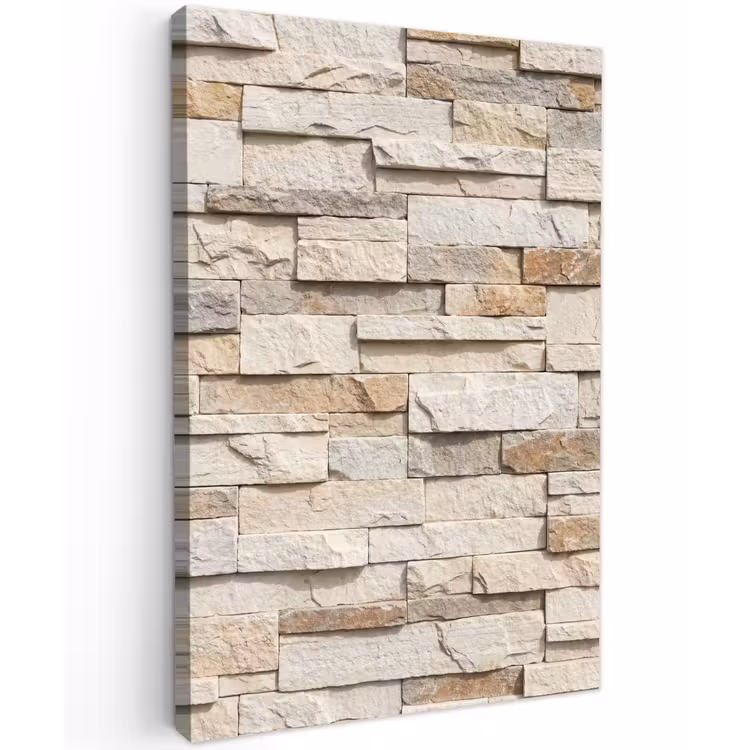 Steen - Muur - Textuur - Rustiek - Beige Tuinposter op houten frame 2 cm dik klein -3d
