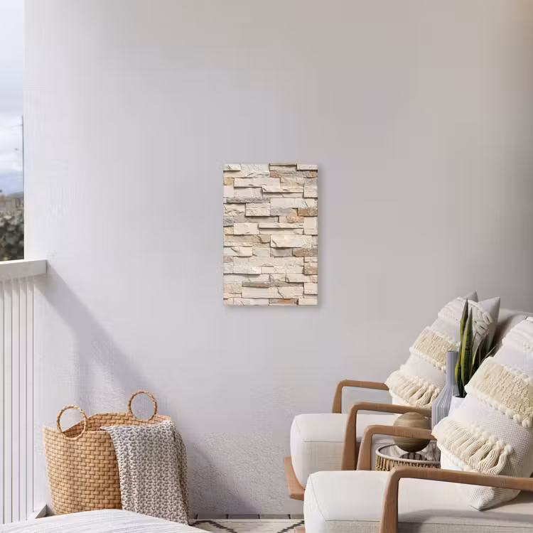 Steen - Muur - Textuur - Rustiek - Beige Tuinposter op houten frame 2 cm dik klein -sfeer1