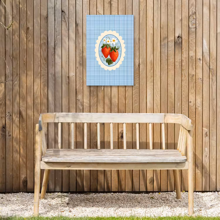 Aardbeien - Lijst - Rood - Geruit Tuinposter op houten frame 2 cm dik klein -sfeer4