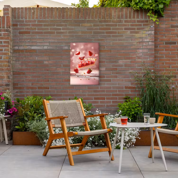 Aardbei - Taart- Eten - Roze Tuinposter op houten frame 2 cm dik klein -sfeer3