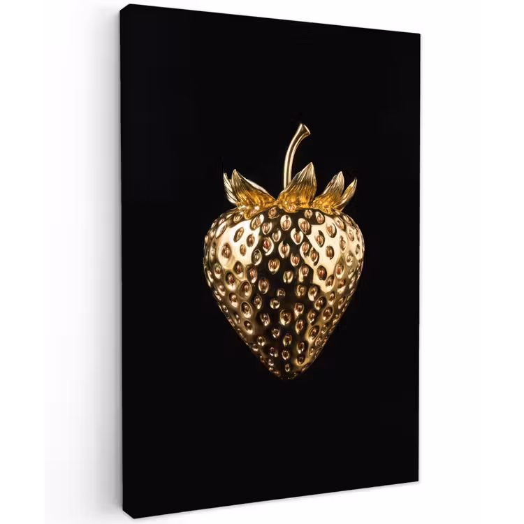 Aardbei - Goud - Zwart - Chrome Tuinposter op houten frame 2 cm dik klein -3d