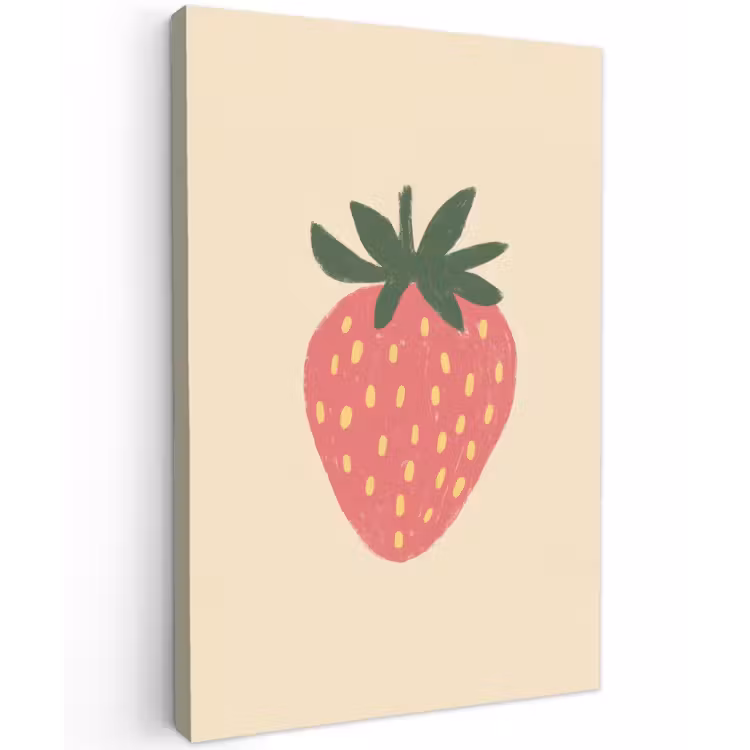 Aardbei - Minimalistisch - Rood - Fruit Tuinposter op houten frame 2 cm dik klein -3d