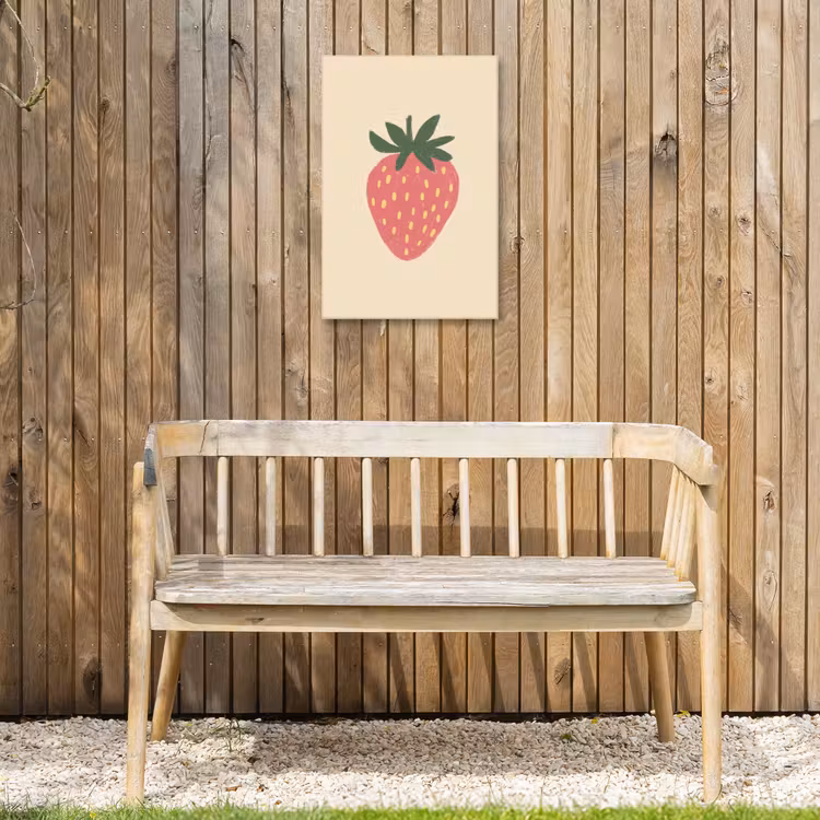 Aardbei - Minimalistisch - Rood - Fruit Tuinposter op houten frame 2 cm dik klein -sfeer4