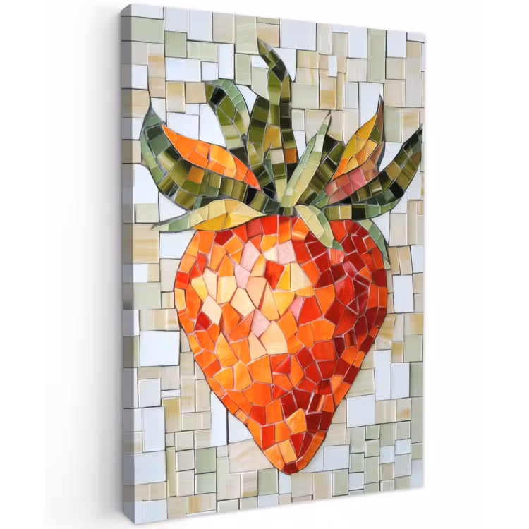 Aardbei - Rood - Mozaïek - Fruit Tuinposter op houten frame 2 cm dik klein -3d
