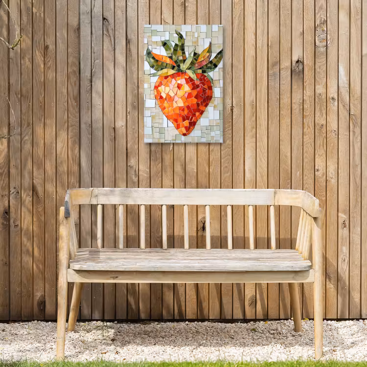 Aardbei - Rood - Mozaïek - Fruit Tuinposter op houten frame 2 cm dik klein -sfeer4