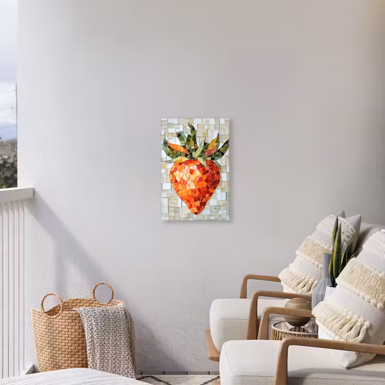 Aardbei - Rood - Mozaïek - Fruit Tuinposter op houten frame 2 cm dik klein -sfeer1