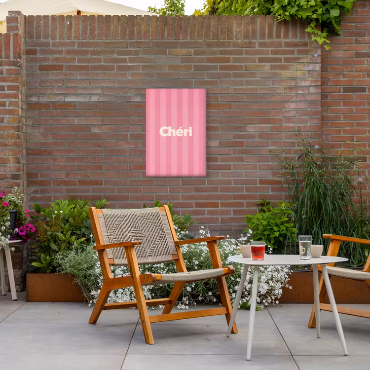 Gestreept - Roze - Chéri Tuinposter op houten frame 2 cm dik klein -sfeer3