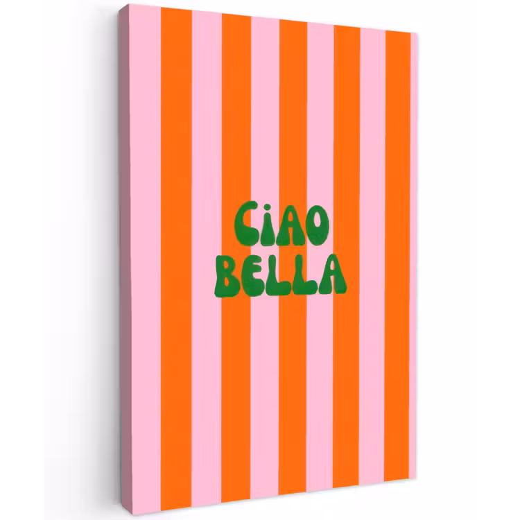 Strepen - Oranje - Verticaal - Ciao bella Tuinposter op houten frame 2 cm dik klein -3d