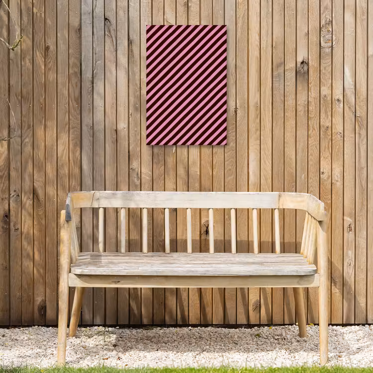 Strepen - Roze - Bruin Tuinposter op houten frame 2 cm dik klein 841 -sfeer4