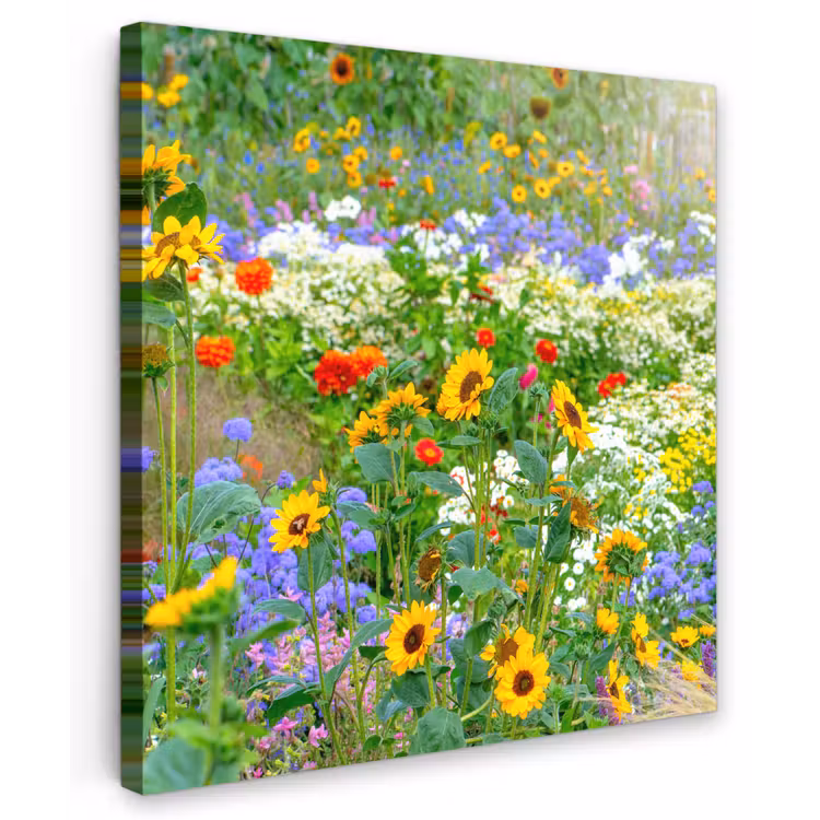 Zomerbloemen in volle bloei Tuinposter op houten frame 2 cm dik klein -3d