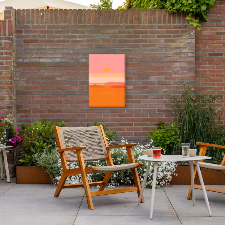 Zon - Abstract - Landschap - Oranje Tuinposter op houten frame 2 cm dik klein -sfeer3