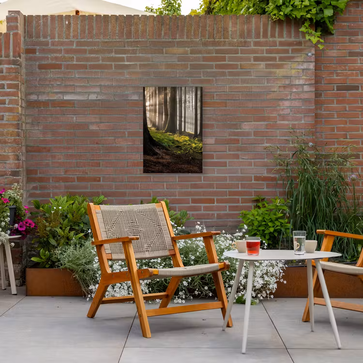Zon - Takken - Bomen - Bos - Natuur Tuinposter op houten frame 2 cm dik klein -sfeer3