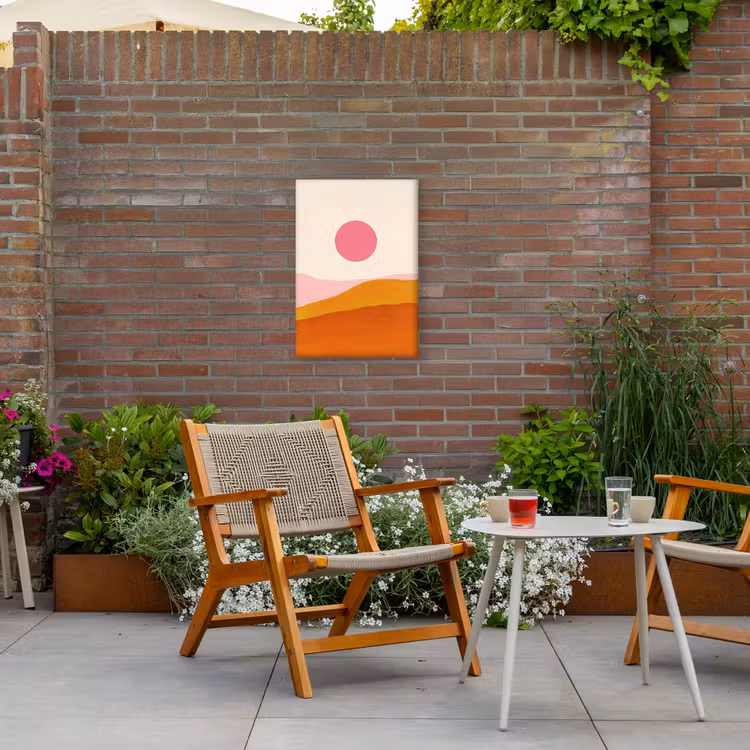 Zon - Heuvels - Abstract - Roze Tuinposter op houten frame 2 cm dik klein -sfeer3