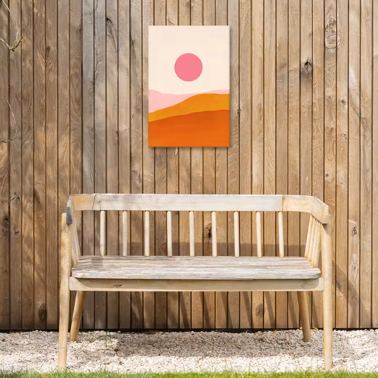 Zon - Heuvels - Abstract - Roze Tuinposter op houten frame 2 cm dik klein -sfeer4