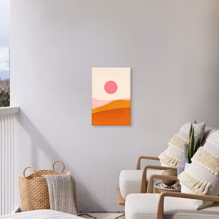 Zon - Heuvels - Abstract - Roze Tuinposter op houten frame 2 cm dik klein -sfeer1