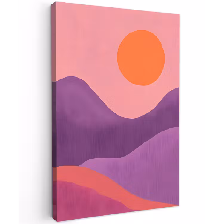 Zon - Heuvels - Paars - Abstract Tuinposter op houten frame 2 cm dik klein -3d
