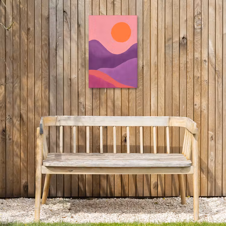 Zon - Heuvels - Paars - Abstract Tuinposter op houten frame 2 cm dik klein -sfeer4