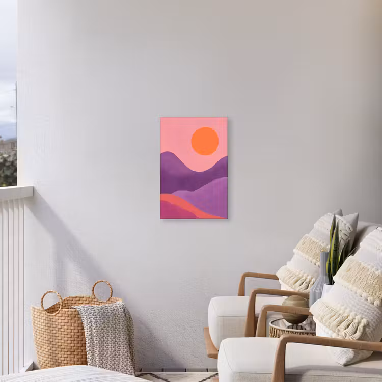 Zon - Heuvels - Paars - Abstract Tuinposter op houten frame 2 cm dik klein -sfeer1