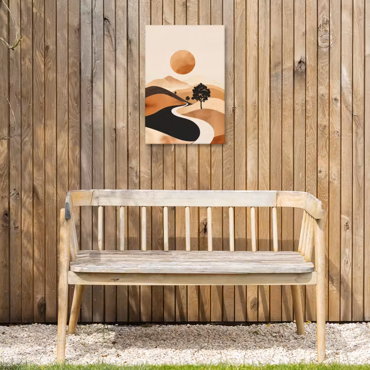 Zon - Heuvels - Boom - Abstract Tuinposter op houten frame 2 cm dik klein -sfeer4