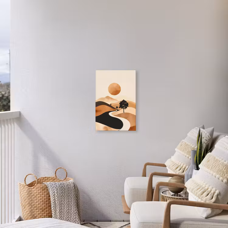 Zon - Heuvels - Boom - Abstract Tuinposter op houten frame 2 cm dik klein -sfeer1