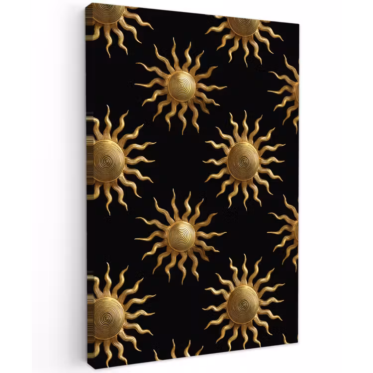 Zon - Patroon - Luxe - Goud - Zwart Tuinposter op houten frame 2 cm dik klein 841 -3d